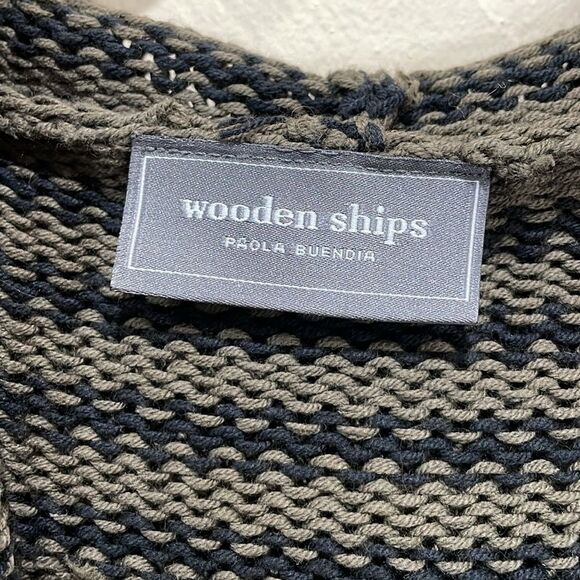 Wooden Ships Woven Cotton Soho Hooded Cardigan Olive & Black Stripe - M/L - Picture 5 of 7